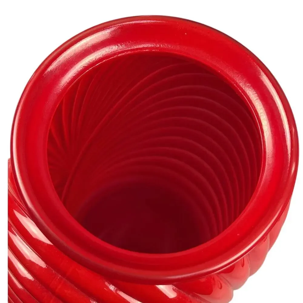 Vintage Anchor Hocking Red Glass Vase Art Deco Pleated Ribbed Design 1980's